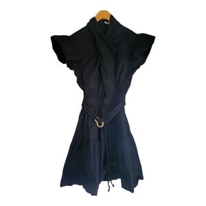 Derek Lam 10 Crosby Dress Womens 04 Black Finn Ruffle Wrap Mini Mock Neck Belted